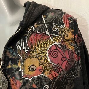 NWOT koi angel fish tattoo style bling HOODIE crystals sparkle LA vibe ❤️